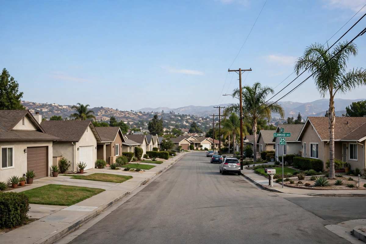 Tract homes with pitched roofs on a quiet Toluca Lake street