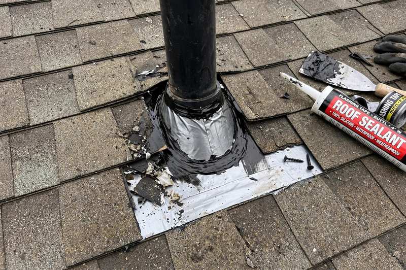 Targeted roof repair at a flashing and penetration junction