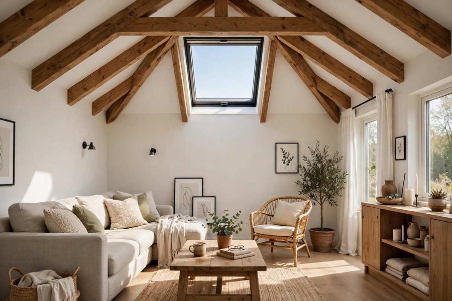 Living room interior with a newly installed skylight